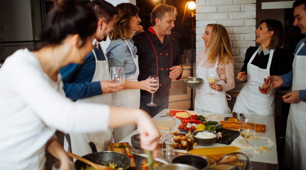 Group of colleagues enjoying a team building activity in a villa in Punta Mita